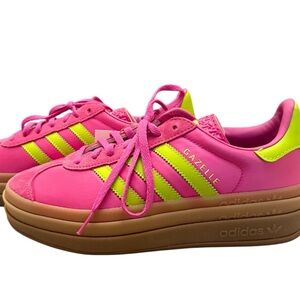 New! Authentic Adidas Gazelle Bold Wide Pink &  Green Sneakers with Platform